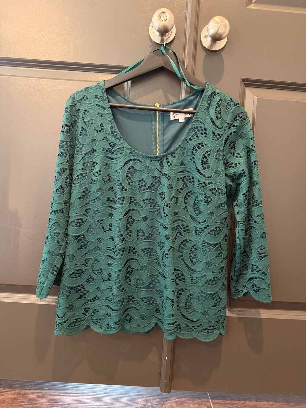 Nanette Lepore Teal Lace Scoop Neck Blouse